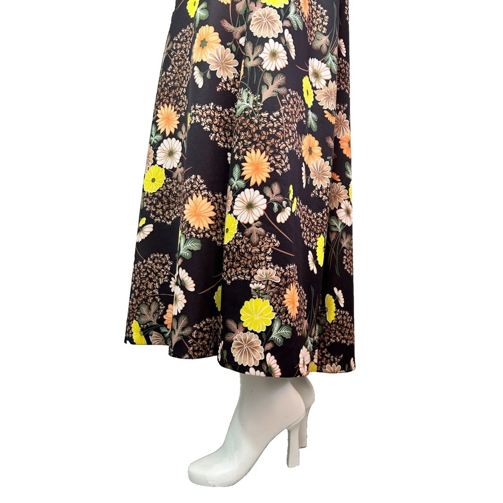 70s Floral Maxi Dress Size 8-10 M-L Brown V-Neck Twist Front Long Sleeve EUC - Picture 8 of 12